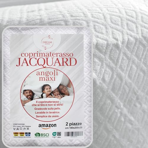 DREAM HAVEN- Copri materasso Matrimoniale 180x200 Elastico e Traspirante in Spugna Jacquard con...