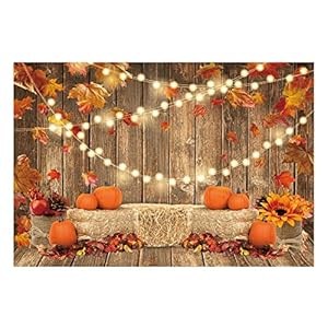 Funnytree 7x5FT Fall Pumpkin Photography Backdrop Autumn Thanksgiving Harvest Hay Leaves Wooden Background Sunflower Maple Baby Shower Banner Decoration Party Supplies Photo Booth Prop
