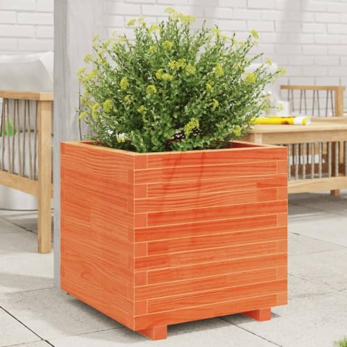 Gecheer Jardinera Madera Maciza de Pino marrón Cera 50x50x49,5 cm,Jardinera Exterior para Jardín Balcón o Patio