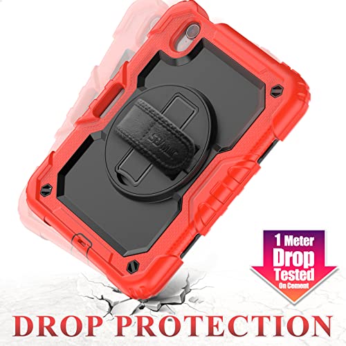 Image of SEYMAC stock Case for iPad Mini 6 8.3'' 2021 with Screen Protector Pencil Holder [360 Rotating Hand Strap] &Stand, Drop-Proof Case for iPad Mini 6th Generation 8.3 inch, Black+Red