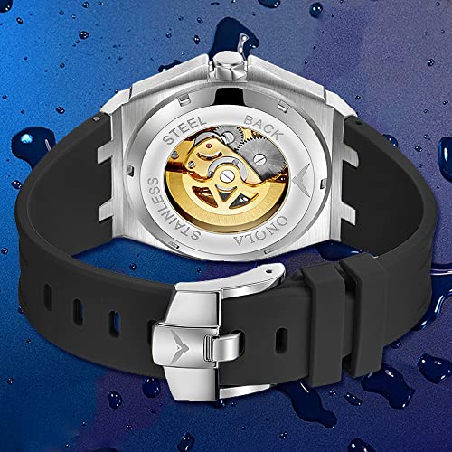Image of Tiong Fashion Automatic Watches Mechanical Wrist Watch Golden for Mens Skeleton Watches with Stainless Steel Transparent Dial