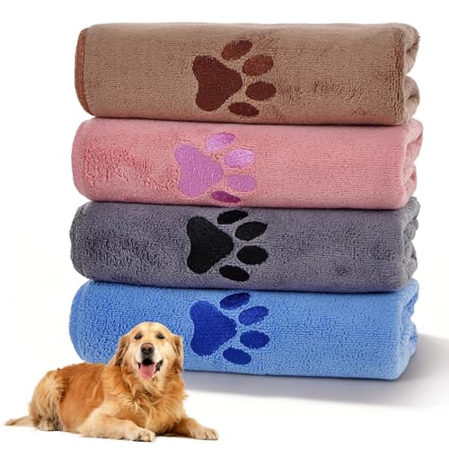 YTSMFL Hundehandtuch 4 Stück Extra Saugfähig Hunde Handtuch 100 x 50 cm Schnelltrocknend Haustier Mikrofaser Handtücher für Katzen Hunde Oder Andere Haustiere