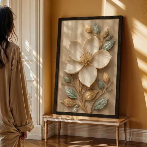 Image of NoWorries Floral Botanical Wall Painting with Frame | Premium Textured Flower & Leaf Artwork, Pastel Nature Wall Decor Framed for Living Room Bedroom Office and Home Decoration (Art-14,13x19inch)
