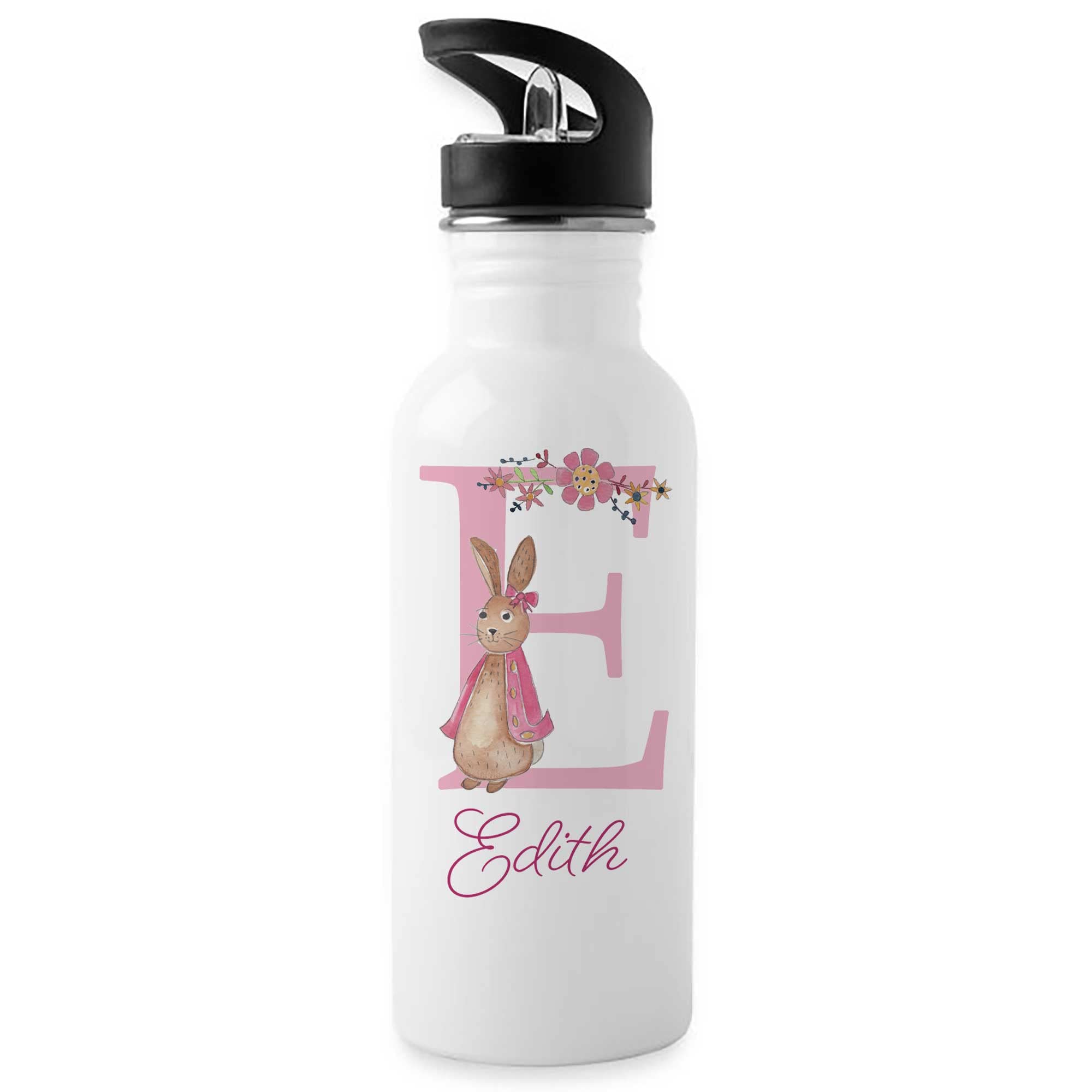 Tigerlilyprints Girls Personalised Water Bottle 500ml – Custom Name School Drink Bottle with Integrated Straw – Printed Both Sides – Sports, Dance, Gym, Lunch Bottle (Flops)