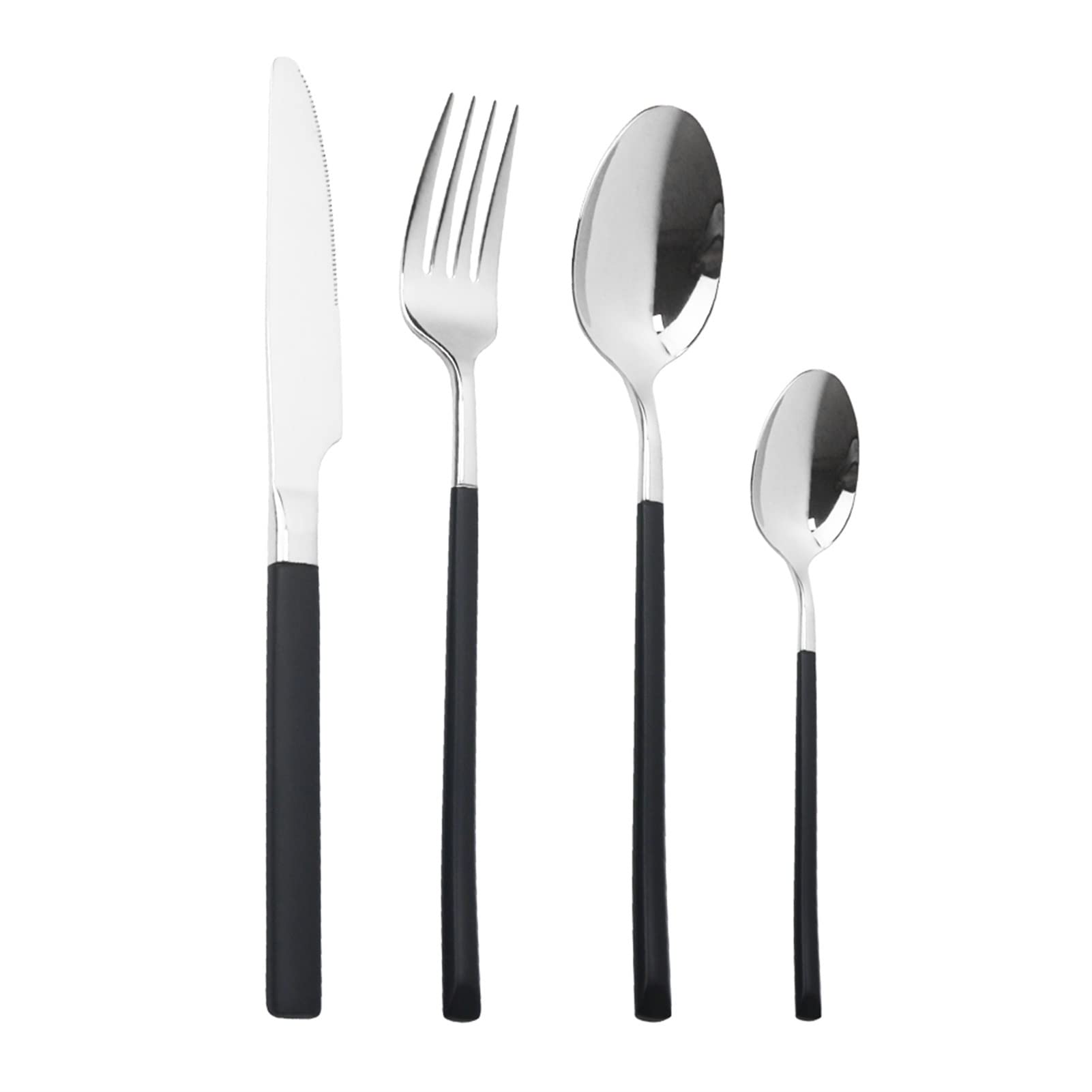 Genérico Juego de Cubiertos de Acero Inoxidable de 16 Piezas - 304 para Cocina, Fiestas y cenas - Cuchillo, Tenedor, Cuchara - Elegante cubertería Negra artículos de Mesa