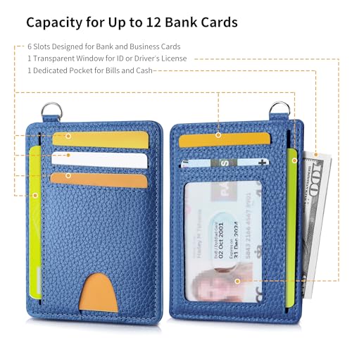 Image of Mayski Slim Wallet, Credit Card Holder for Women, Minimalist Front Pocket RFID Blocking Card Cases, Small Wallet Women Men(Litchi Ocean Blue)