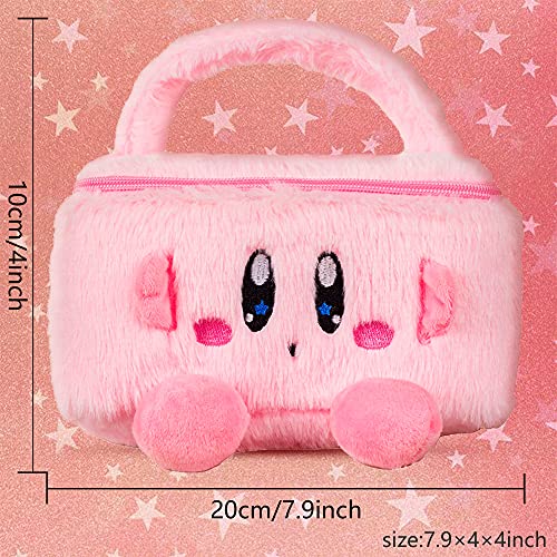 Pink Makeup Bag Portable Cosmetic Bag, Plush Travel Makeup Bag with Handle Toiletry Storage Organizer Case for Women Girls - Image 3