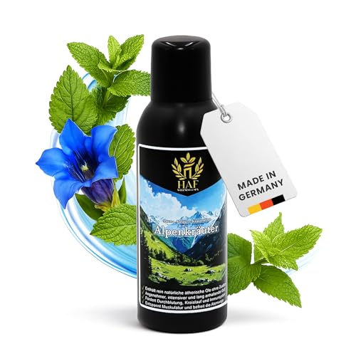 HAF Saunaaufguss Alpenkräuter 100 ml - Sauna Aufgussmittel mit natürlichen ätherischen Ölen - Saunaduft ohne künstliche Zusätze - Saunaöl als Konzentrat für intensiven & langhaltenden Duft