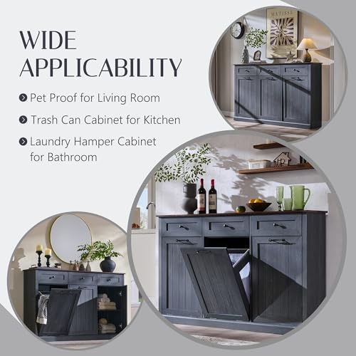 Image of IFGET Triple Tilt Out Trash Cabinet, Wood Trash Can Cabinet, Dark Grey