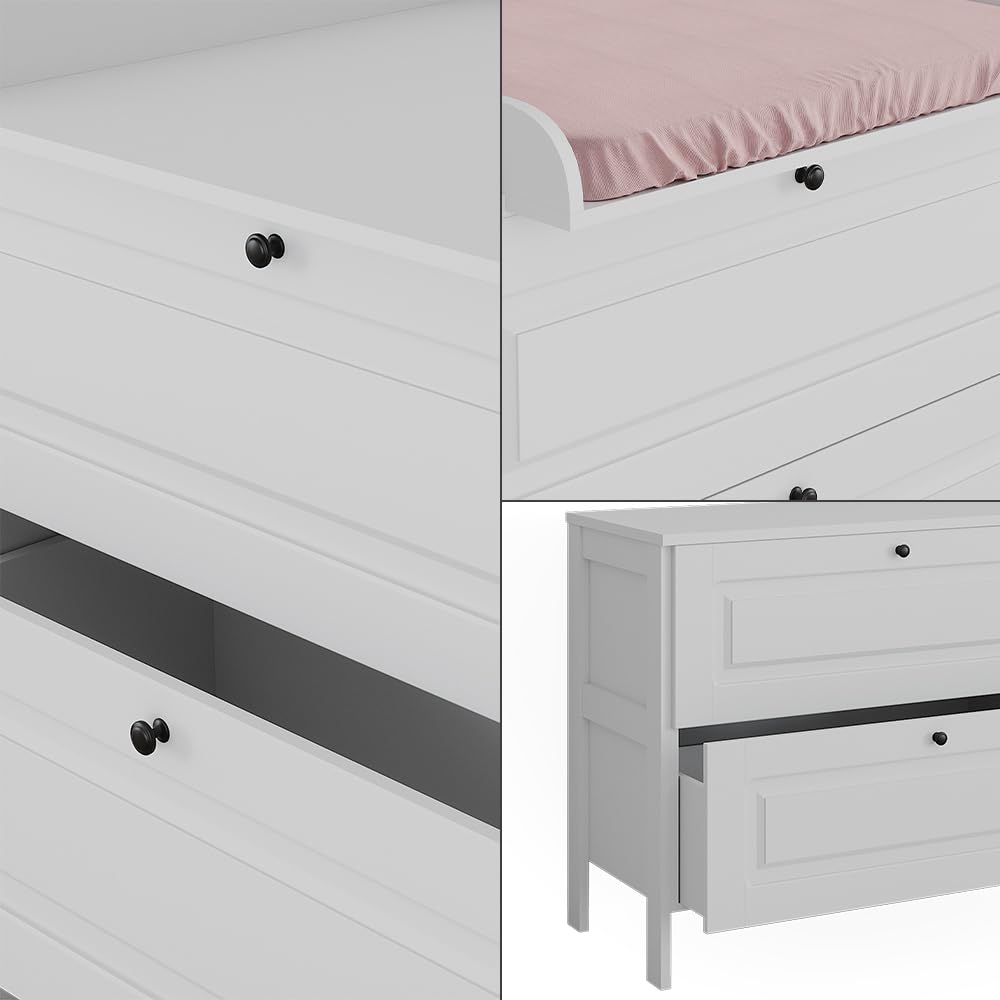 VitaliSpa Wickelkommode Ajaton, Weiß, 108 x 98 cm | mit 2 Schubladen, geeignet für handelsübliche Wickelauflagen bis 85 cm