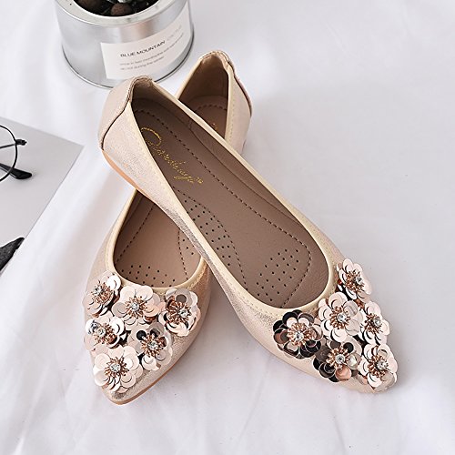 Meeshine Womens Foldable Soft Pointed Toe Ballet Flats Rhinestone Comfort Slip on Flat Shoes (8 B(M) US, Gold 02) - Thumbnail 3