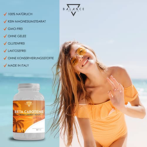 BETA CAROTIN - 240 TABLETTEN (8 monate) | Bräunungskapseln | Carotin Kapseln Hochdosiert Bräune, aus Karottenextrakt | Vitamin A Hochdosiert | 100% natürlich
