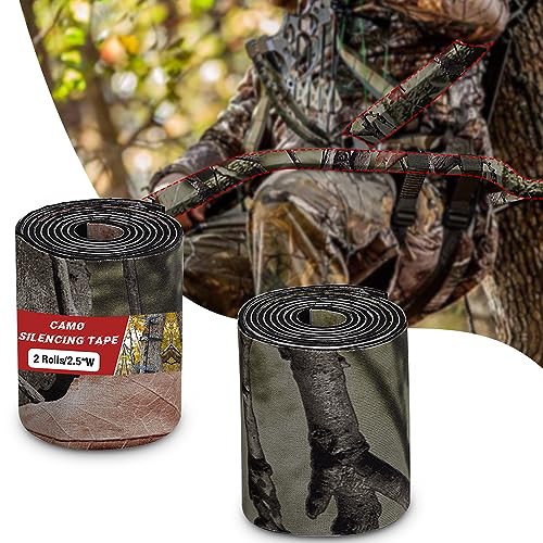 Camo Silencing Tape, 2 Rolls Camouflage Self Adhesive Tape Silencing Protective Fabric Strip Wrap Stick for Quieting Outdoor Metal Hunting Camouflage Gear and Accessories, 2.5