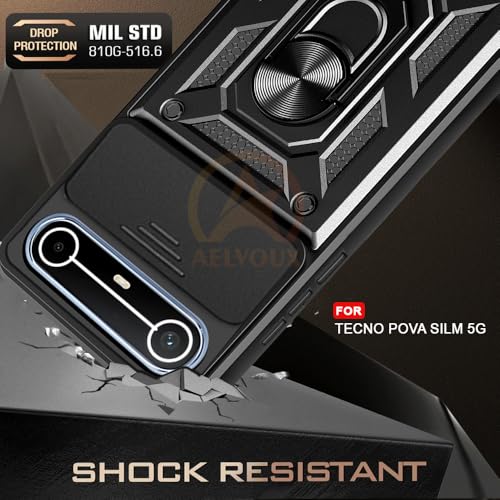 Image of Armor Bumper Back Cover Case for Tecno Pova Slim 5G Rotating Camera Cover, Ring Holder & Kickstand | Heavy Duty & 360 Degree Protection Tecno Pova Slim 5G Back Cover (Black)