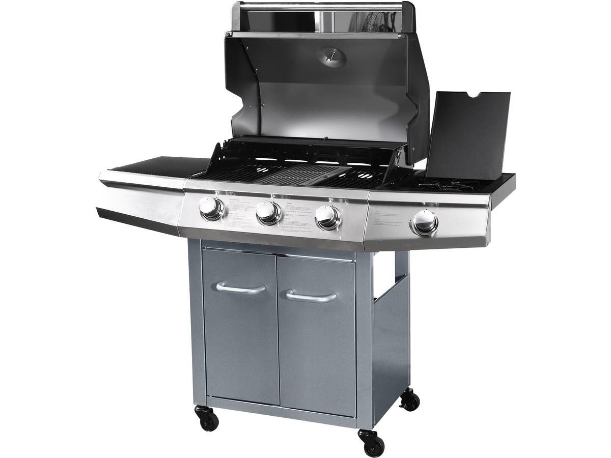 Barbecue Gaz Bingo 4" - 4 brûleurs Dont 1 latéral - 14kW + Housse Protection - Argenté