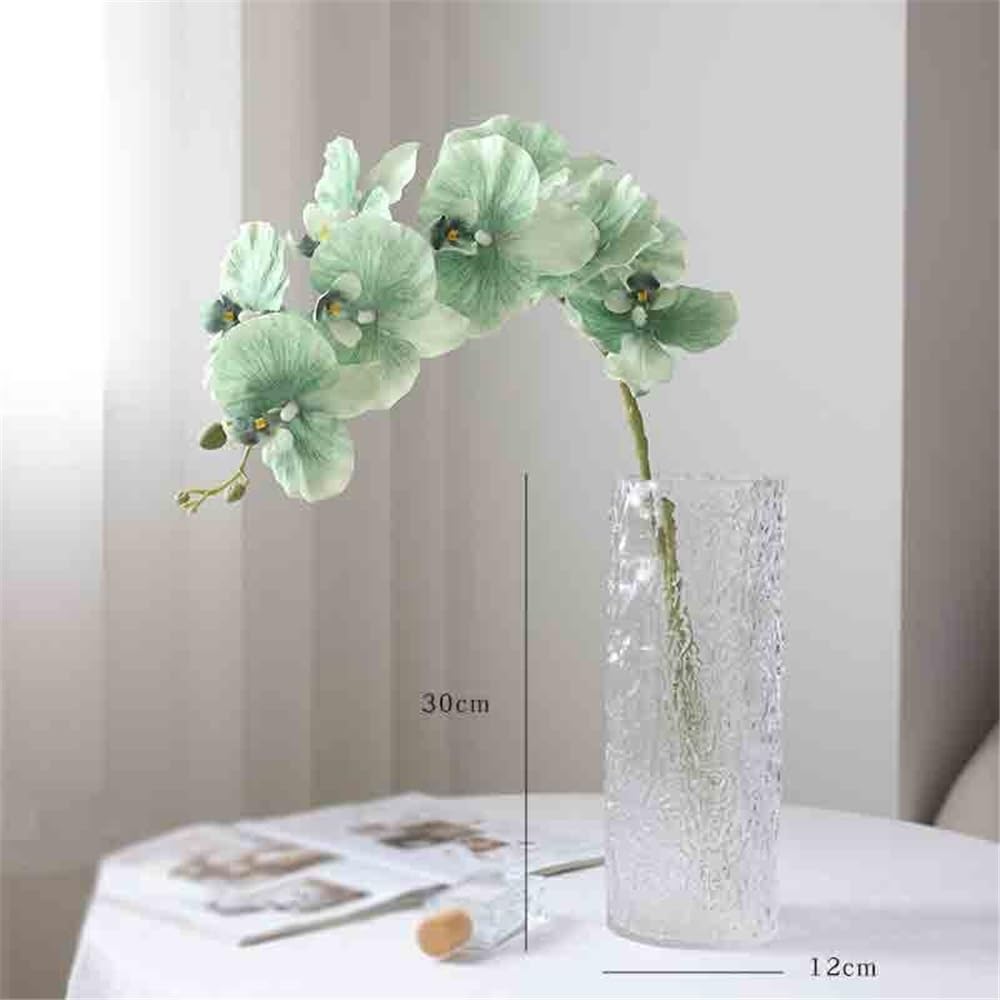Fleurs artificielles Phalaenopsis Vert Simple, Fausses Fleurs artificielles, Arrangement de Salon, décoratives avec Vase en Verre