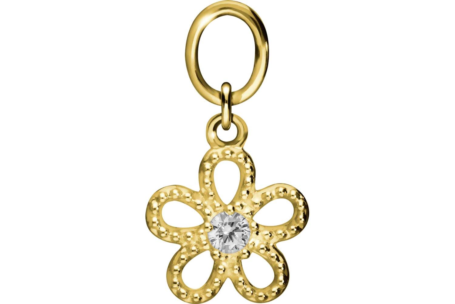 PIERCINGLINE 18 Karat Gold (750 er) Anhänger für Clicker Bauchnabelpiercing Creolen BLUME + KRISTALL Piercing Gelbgold