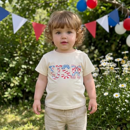 Image of Kids Toddler Girls 4th of July T-Shirt Coquette Bowknot Patriotic USA 250 American Flag Independence Day Top