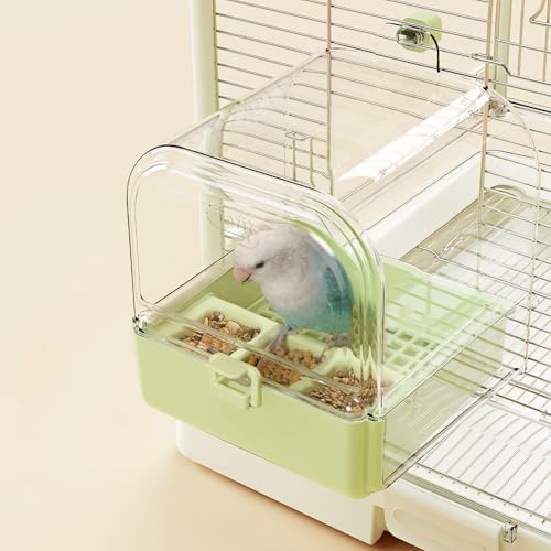 tafit Hanging Bird Bath for Cage with Bowls & Mesh Bottom - 3-in-1 Multifunction Bird Bath/Bowl/House, Bird Shower for Lovebirds, Finches, Parakeets, Budgies, and Other Small to Medium Birds - Green