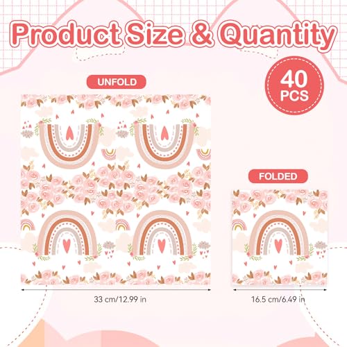 40 Stück Boho Regenbogen Servietten Einweg, Boho Papierservietten Party Servietten, boho Papierservietten 33x33 cm, Regenbogen servietten Geburtstag für Jungen/Mädchen Geburtstag Party Tischdeko