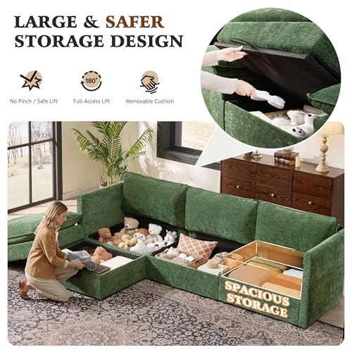 Image of Ihanherry 103 inch Sectional Sofa, L Shaped Cloud Couch with Storage, Sectional Couches for Living Room (Light Green)