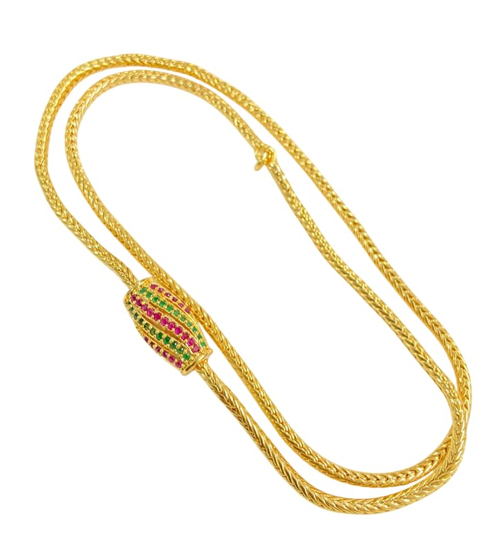 Chain for Women & Girls (Attached Moph) | Micro Gold | Ethnic Jewelry for Women | Traditional, Wedding & Celebration Wear DamruStyle1 Ruby Green