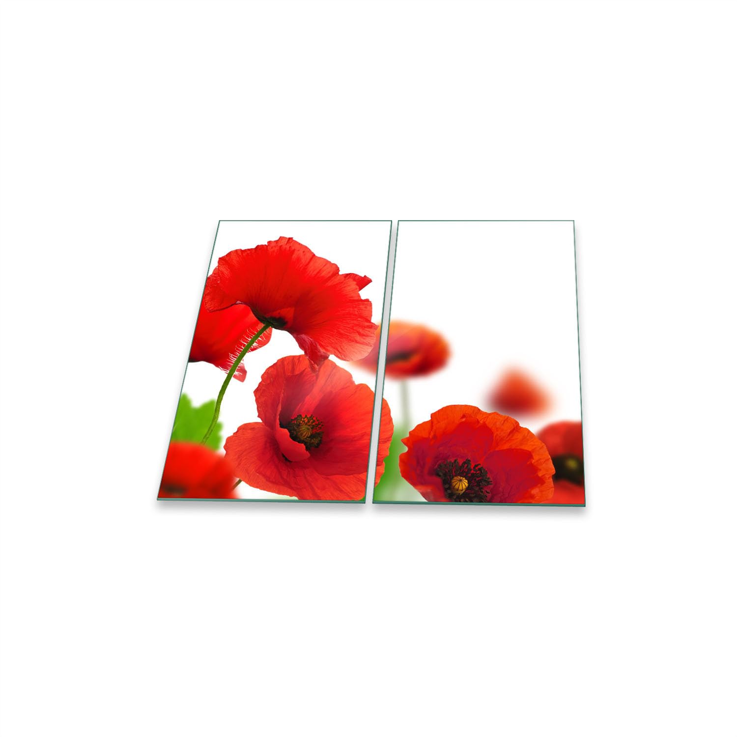 Herdabdeckplatte Abdeckung Ceranfeld Abdeckplatte Schneidebrett 2-Teilig 60x52 Mohnblume Rot Spritzschutz Glasplatte Ceranfeldabdeckung Schutz Herdschutz Sicherheitsglas Glasschneidebrett 2x30x52