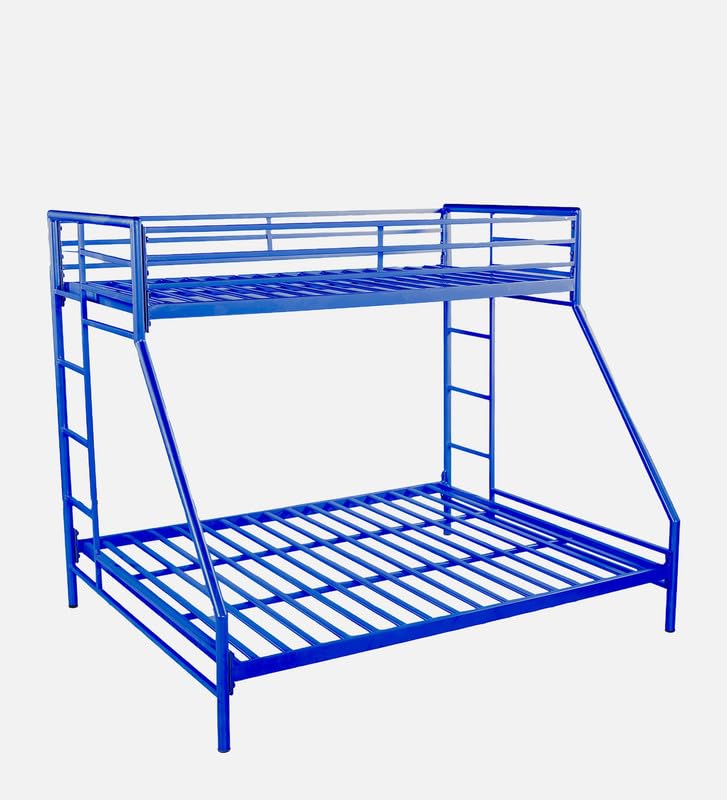 Image of Twin Over Twin Metal Bunk Bed | Bunk Bed Without Storage for Kids & Adult | Double Decker Cot for Kids Room | Space-Saving | Metal Bunker Cot (Mattress Not Included) (Base Blue M)