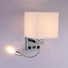 ALLOMN Bedside Wall Light, LED Reading Wall Lamp Modern Polished Chrome Walls Lamp with Adjustable Gooseneck Spotlight, Double Switches Walls Sconce with USB Port to Charge E27 (with USB, 1 PCS)