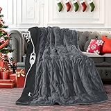 greenoak Heated Weighted Blanket for Adults - Sherpa Fleece Electric Throw Blanket (50”x60”, 13lbs, Grey) - Thick Soft Warming Plush Heating Blanket with 10 Heating Levels & 1-8 Hours Auto Off