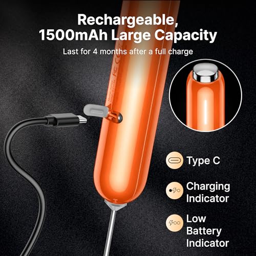 Image of InstaWhisk Milk Frother with Variable Speed, Rechargeable Coffee Frother Wand with Detachable Double Whisk, Handheld Electric Stirrer for Latte, Cappuccino, Matcha, Almond Milk, Protein, Orange