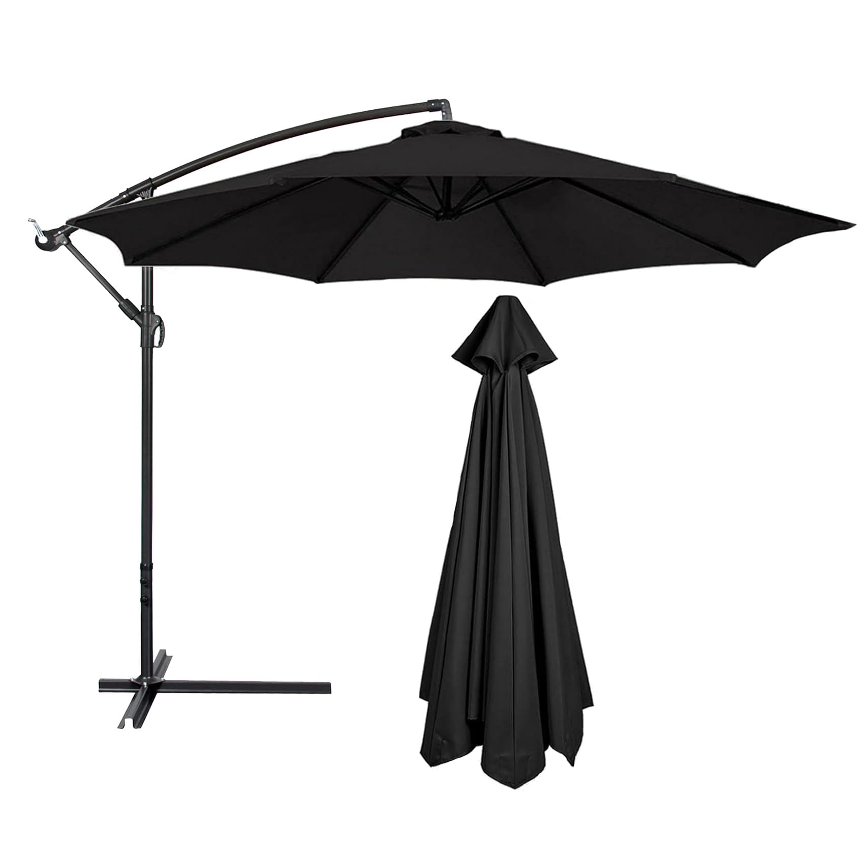 Outdoor Umbrella Fabric Canopy Cover For 6/8 Ribs, Patio Umbrella Replacement UV Protection Waterproof, Replacement Canopy Top(Black,8 ribs-300cm/9.8ft)