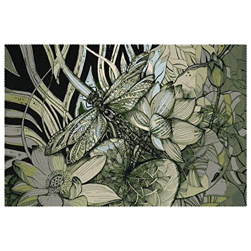 Set de table libellule 30x45cm antidérapant résistant chaleur lot de 6