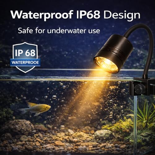 Image of VAYINATO Mini LED Aquarium Spotlight 1W | Focus Warm Light | Waterproof Submersible Lamp for Fish Tank & Aquarium Plants | Compact Clip-On Design