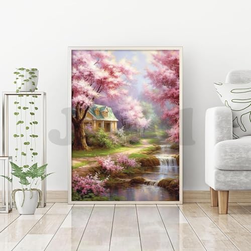 Image of Jasol Diamond Painting Kit, 40x30 Cms, Full Drill, 5D Crystals, Home Wall Decor Gift Set (Pink Forest M45624)