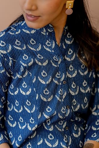 Image of MIRCHI FASHION Women's Cotton Relaxed Fit A Line A- Line Printed Princess Line Kantha Work Kurti Only