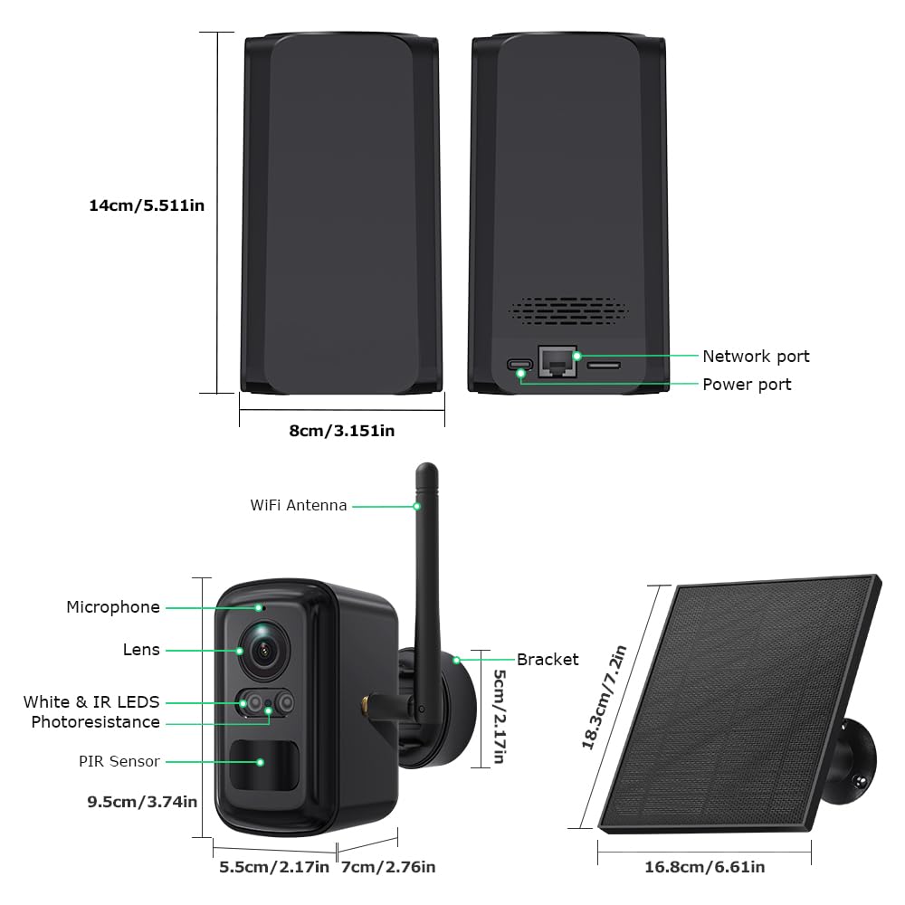 SHIWOJIA 4 Kit Camara Vigilancia WiFi con Home hub, Halow WiFi Camara Exterior Solar, Visión Nocturna, Audio Bidireccional, Detección de Movimiento PIR, Sin Costo Mensual