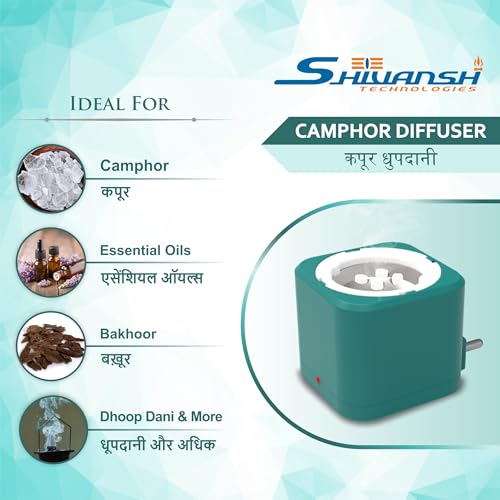 Image of Shivansh Technology Incense Holder Electric Kapoor Dani Camphor Diffuser Burner for Home | Karpuram Bakhoor Oud Aroma Oil & Dhoop Machine | Essential Oil & Fragrance Diffuser for Home (Teal Blue)