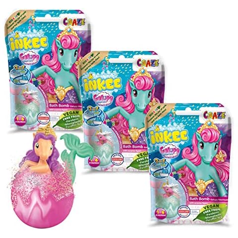 CRAZE INKEE Pack de 3 Bombas de baño para niños con figura Sorpresa de Galupy Mermaid, Bombas de baño con aroma a arándano, Color rosa Cover