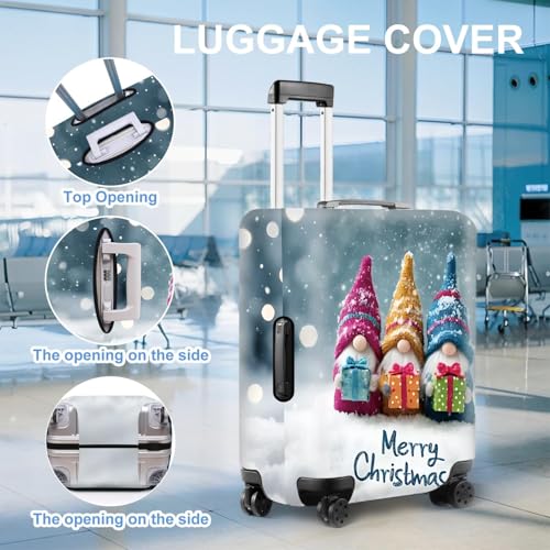 Image of Christmas Luggage Cover - Cute Gnome Travel Suitcase Protector, Waterproof & Stretchable Luggage Sleeve with Zipper for Holiday Travel,M
