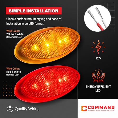 Command Electronics OEM 12V LED RV & Trailer Oval Clearance Light with Built-in Reflex - Made in USA - Surface Mount for Easy Installation - Hardware & Connectors Included | Amber & Red (14 Pack) by Command Electronics - Image 3