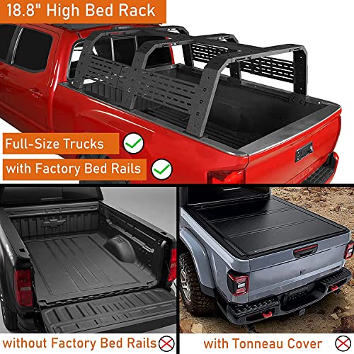 Image of Hooke Road 18.8 inch High Overland Bed Rack for Full-Size Trucks w /Bed Rails - Compatible with Toyota 07-23 Tundra & 05-25 Tacoma 6' Bed