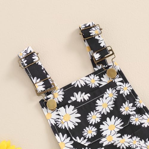 Image of Ayalinggo Toddler Baby Girl Sunflower Print Overalls Shorts with Pocket Suspender Trousers Cute Summer Clothing Outfit