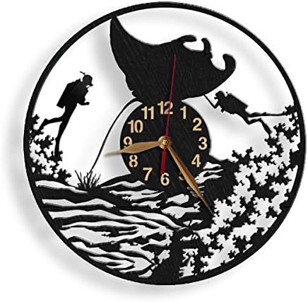 monastarScuba Diving & Manta Ray Wall Clock -Select Size- Diver Wooden Clock Wall Art Décor