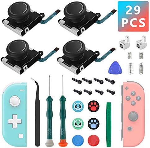 4 Pack Joycon Joysticks, Replacement Joystick Analog Thumb Sticks for Nintendo Switch, Switch Lite & Switch OLED, Joycon Repair Kit Replacement Parts Include Thumb Grips, Metal Lock Buckles