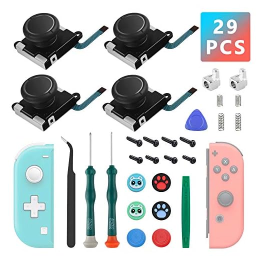 4 Pack Joycon Joysticks, Replacement Joystick Analog Thumb Sticks for Nintendo Switch Joycon and Switch Lite, Joy Con Repair Kit Include Metal Buckles, Screwdrivers, Pry Tools, Thumb Grips Caps