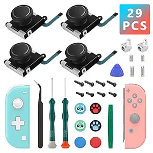 4 Pack Joycon Joysticks, Replacement Joystick for Nintendo Switch Joycon and Switch Lite, Switch Joycon Replacement Repair Kit Include Metal Buckles, Screwdrivers, Pry Tools, Thumb Grips Caps