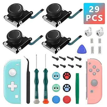 LONANDY 4 Pack Joycon Joysticks, Replacement Joystick Analog Thumb Sticks for Nintendo Switch, Switch Lite & Switch OLED, Joycon Repair Kit Replacement Parts Include Thumb Grips, Metal Lock Buckles