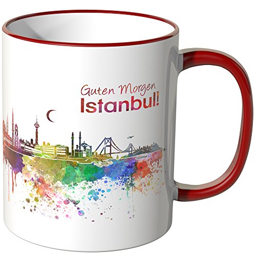 WANDKINGS® Tasse, Schriftzug Guten Morgen Istanbul! mit Skyline - ROT