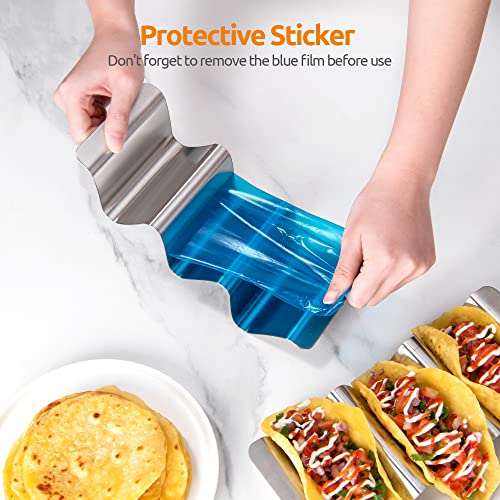 18/8 Stainless Steel Taco Holders: U-Taste Soft Hard Taco Shell Rack Oven Safe Metal Corn Tortilla Serving Tray Plates Stand Set With Handle And Rounded Curves (Set Of 4) #TOP2